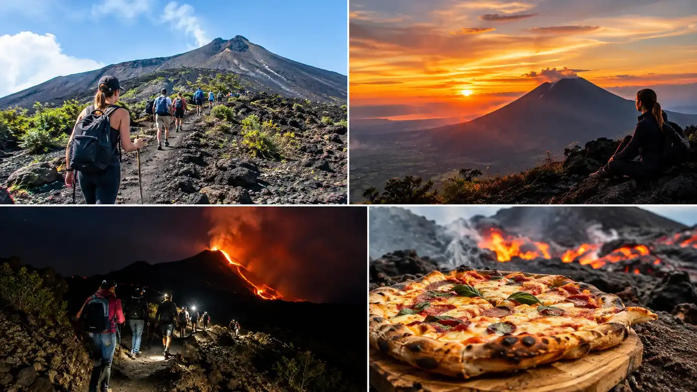 Guide du coucher de soleil sur le volcan Pacaya, randonnée nocturne et pizza de lave